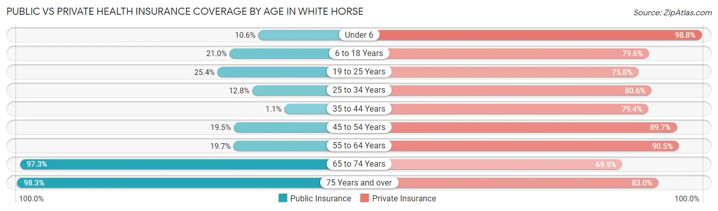 Public vs Private Health Insurance Coverage by Age in White Horse