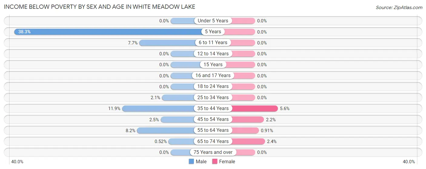Income Below Poverty by Sex and Age in White Meadow Lake