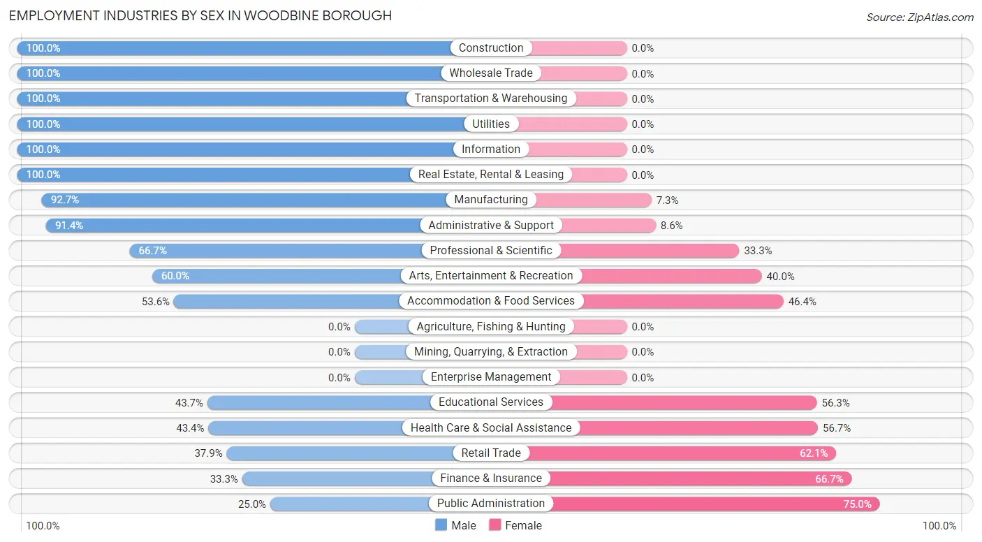 Employment Industries by Sex in Woodbine borough