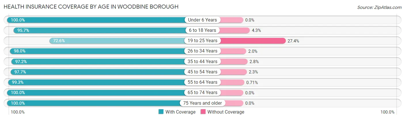 Health Insurance Coverage by Age in Woodbine borough