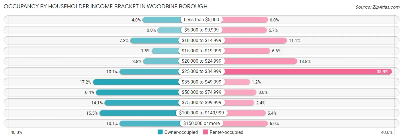 Occupancy by Householder Income Bracket in Woodbine borough