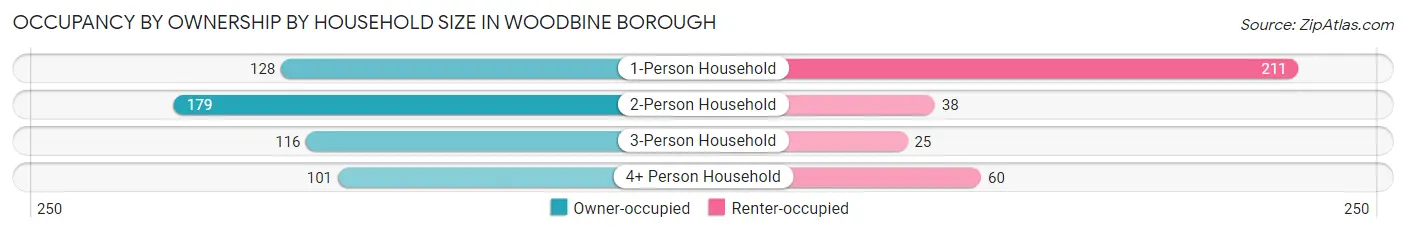 Occupancy by Ownership by Household Size in Woodbine borough