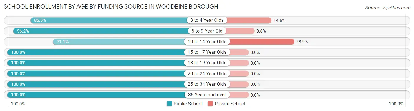 School Enrollment by Age by Funding Source in Woodbine borough