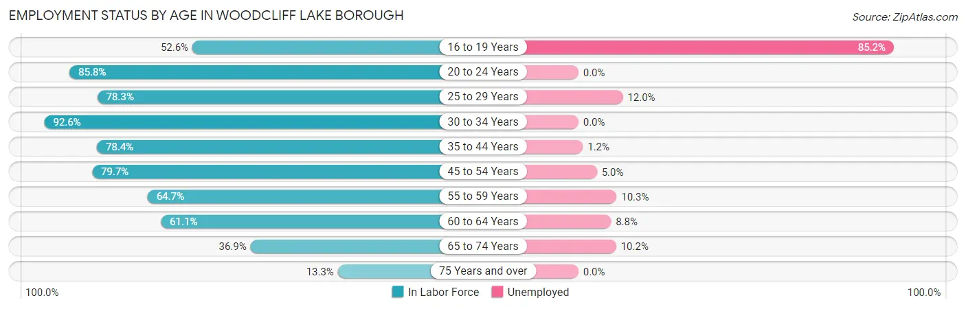 Employment Status by Age in Woodcliff Lake borough