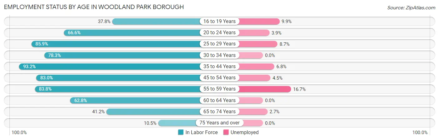 Employment Status by Age in Woodland Park borough