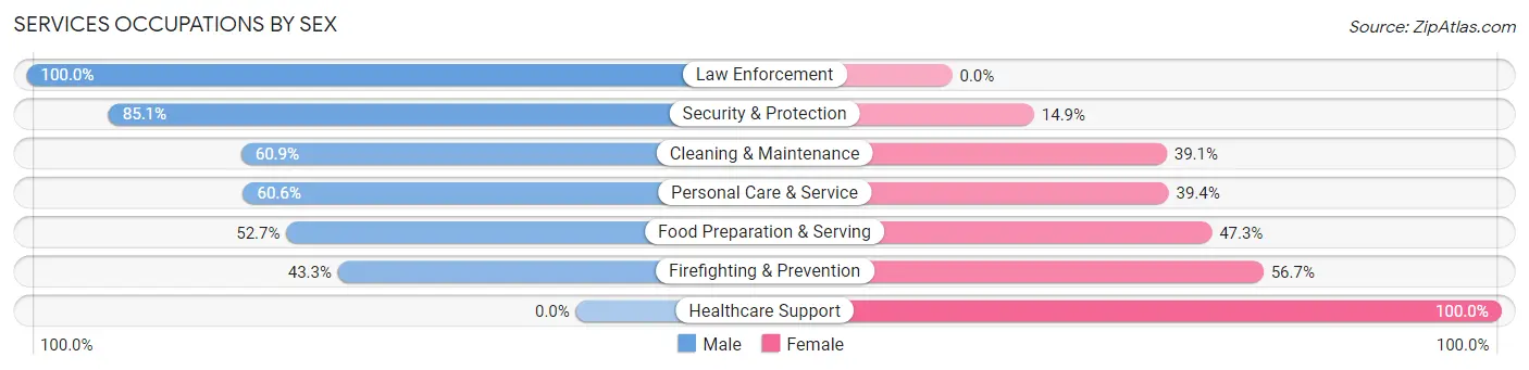 Services Occupations by Sex in Woodland Park borough