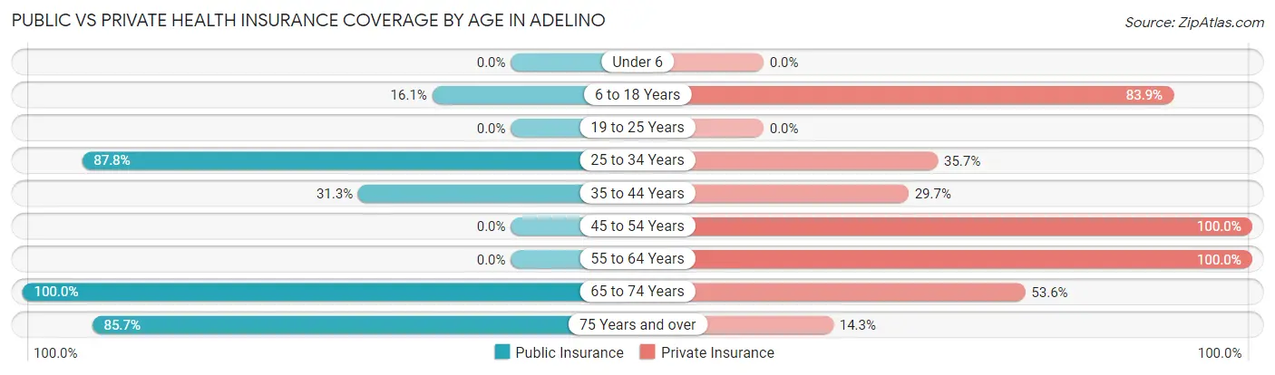 Public vs Private Health Insurance Coverage by Age in Adelino