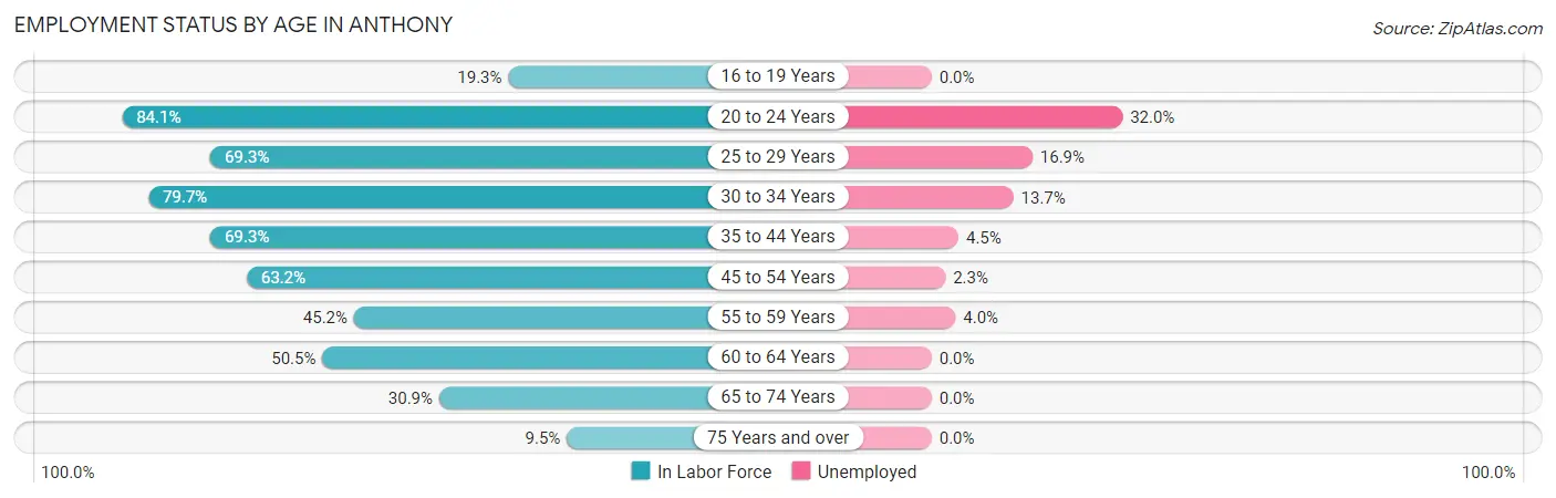 Employment Status by Age in Anthony