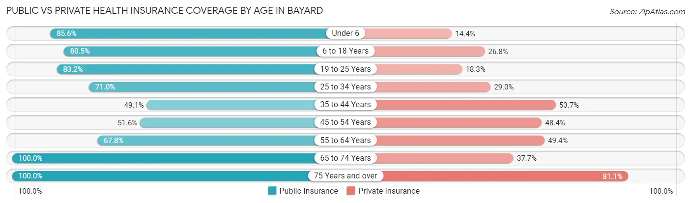 Public vs Private Health Insurance Coverage by Age in Bayard