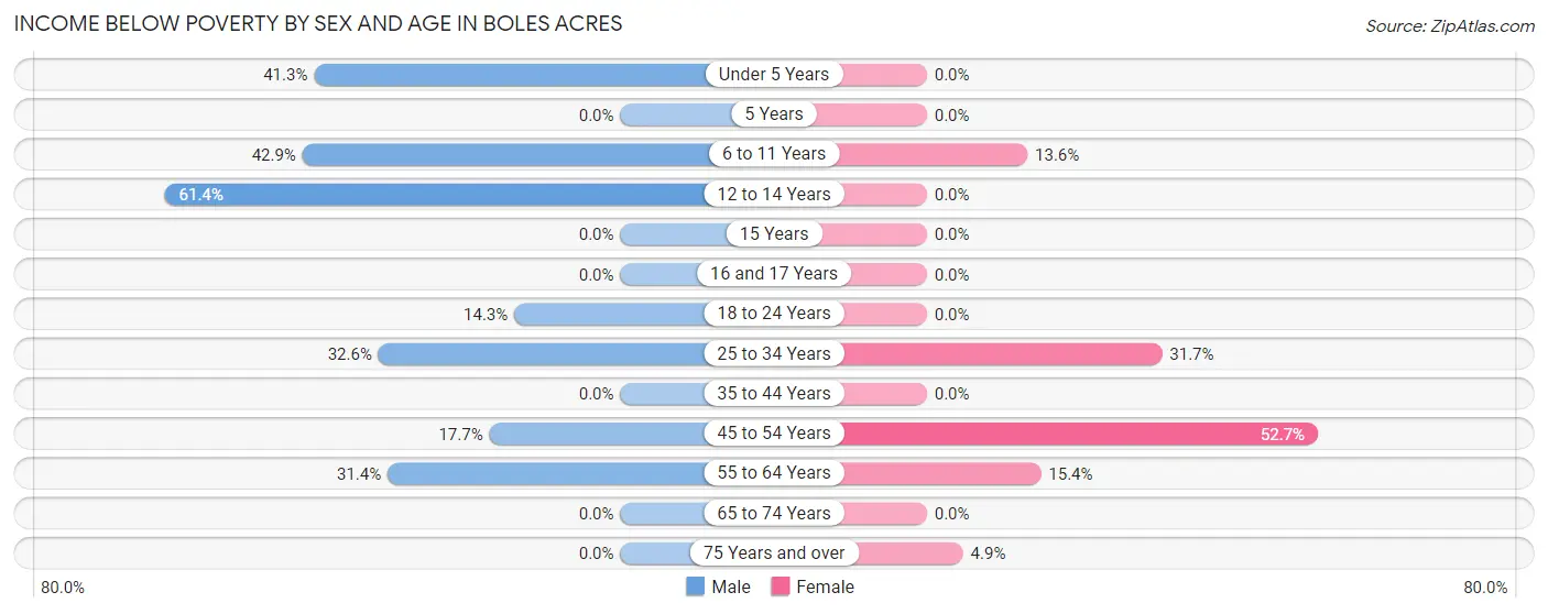 Income Below Poverty by Sex and Age in Boles Acres