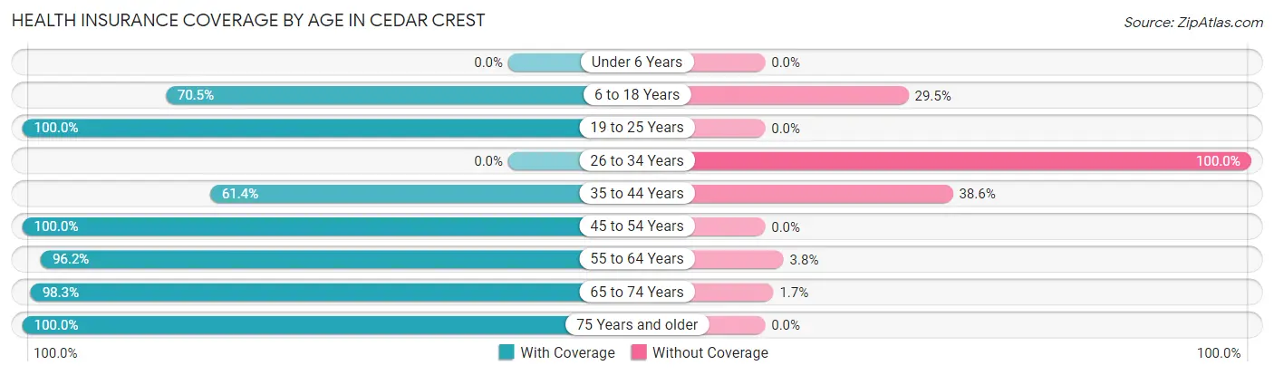 Health Insurance Coverage by Age in Cedar Crest