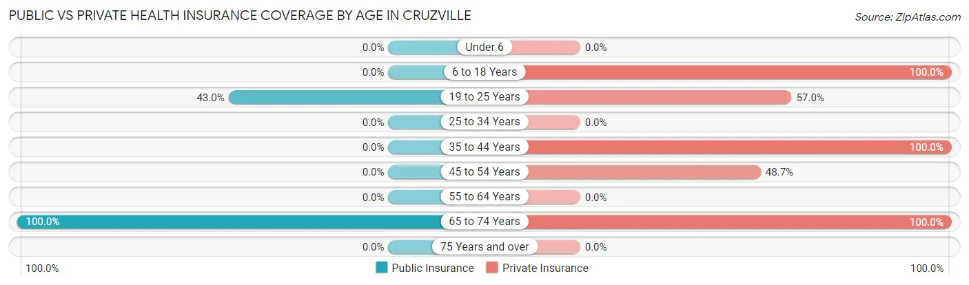 Public vs Private Health Insurance Coverage by Age in Cruzville