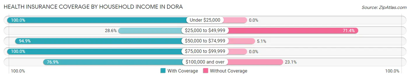Health Insurance Coverage by Household Income in Dora