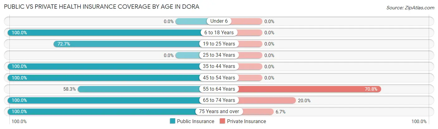 Public vs Private Health Insurance Coverage by Age in Dora