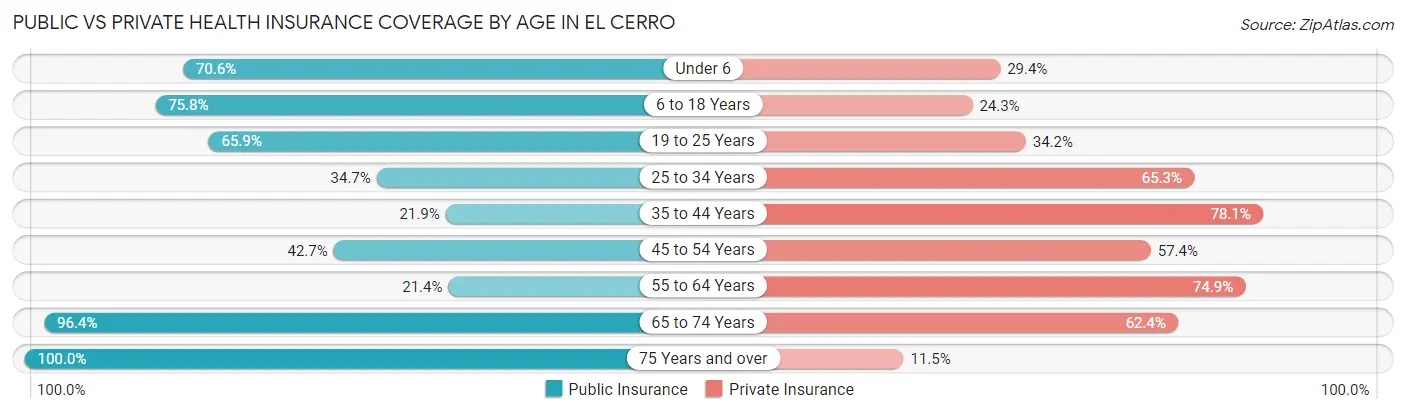 Public vs Private Health Insurance Coverage by Age in El Cerro