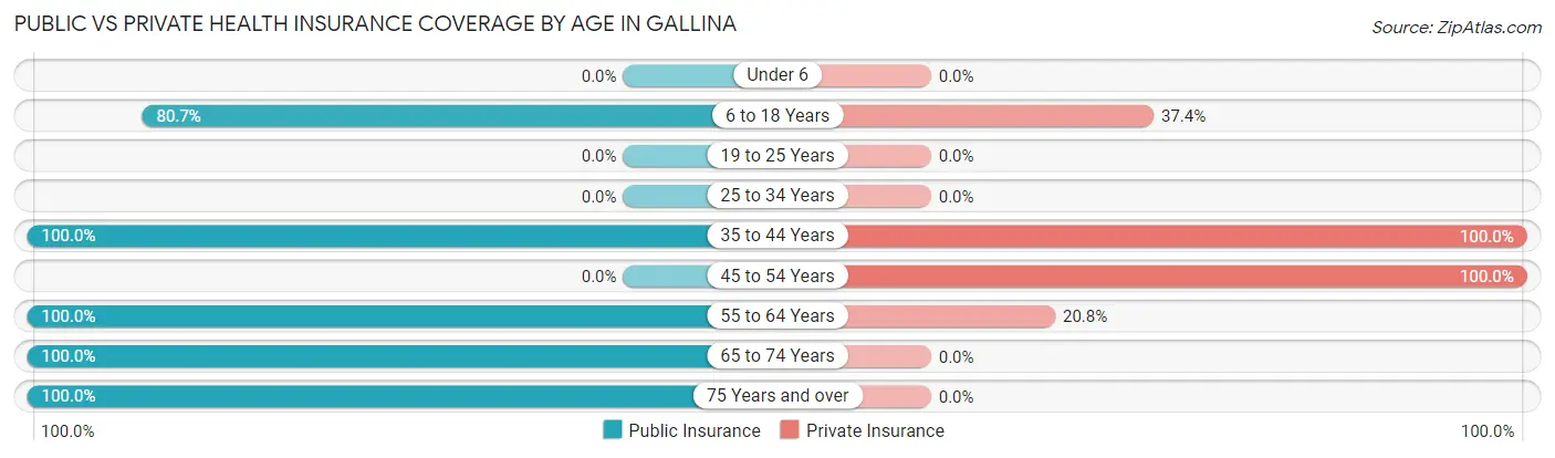 Public vs Private Health Insurance Coverage by Age in Gallina