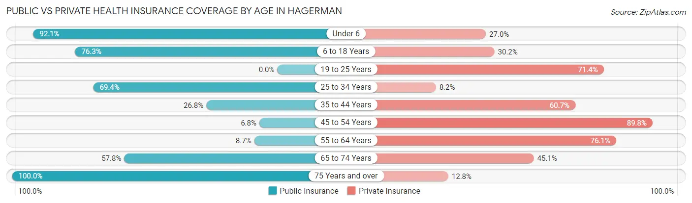 Public vs Private Health Insurance Coverage by Age in Hagerman