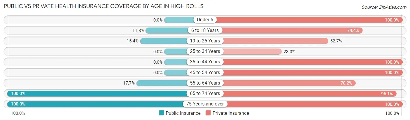 Public vs Private Health Insurance Coverage by Age in High Rolls