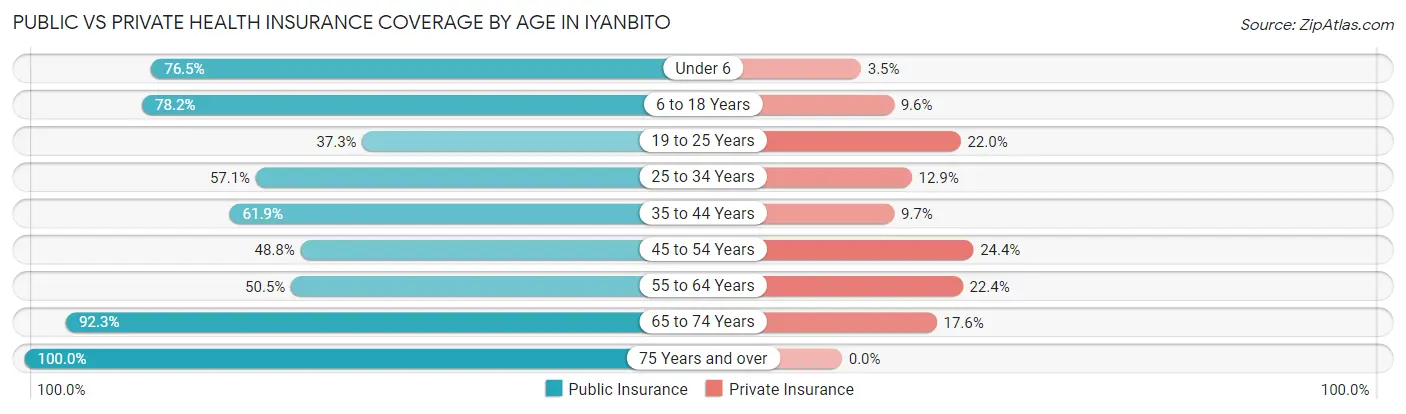 Public vs Private Health Insurance Coverage by Age in Iyanbito