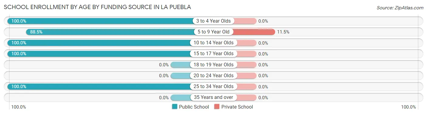 School Enrollment by Age by Funding Source in La Puebla