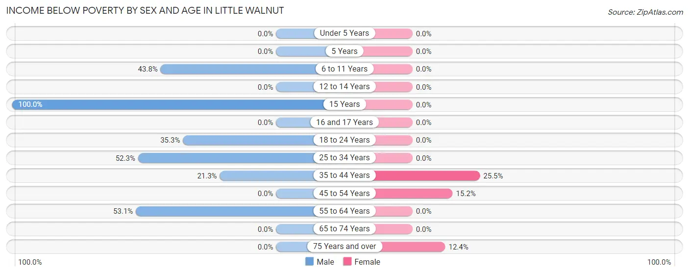 Income Below Poverty by Sex and Age in Little Walnut