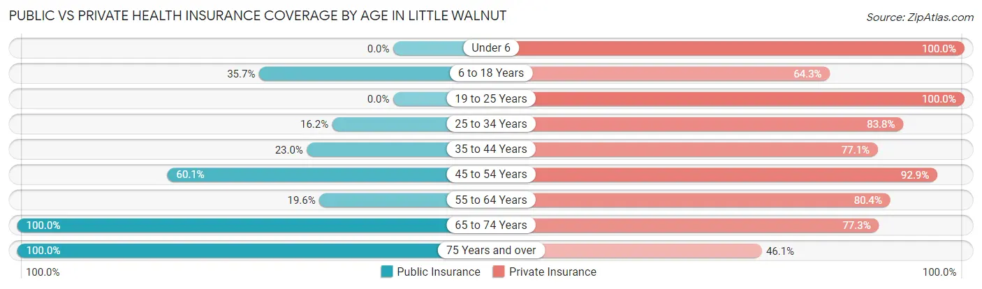 Public vs Private Health Insurance Coverage by Age in Little Walnut