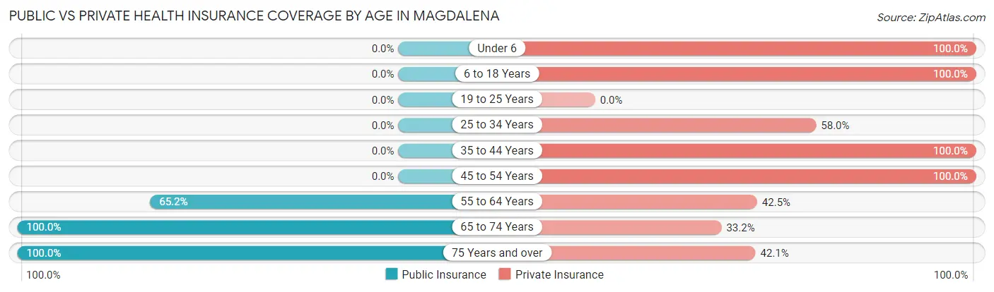 Public vs Private Health Insurance Coverage by Age in Magdalena