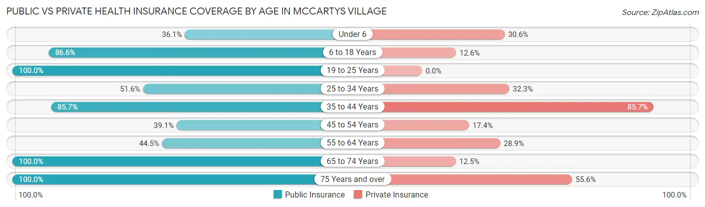 Public vs Private Health Insurance Coverage by Age in McCartys Village