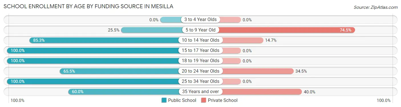School Enrollment by Age by Funding Source in Mesilla