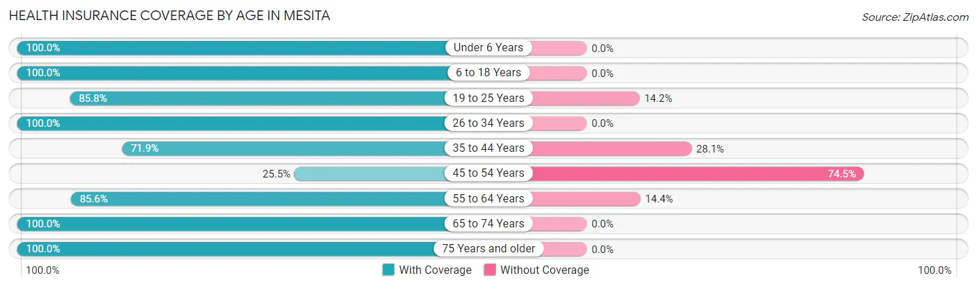 Health Insurance Coverage by Age in Mesita