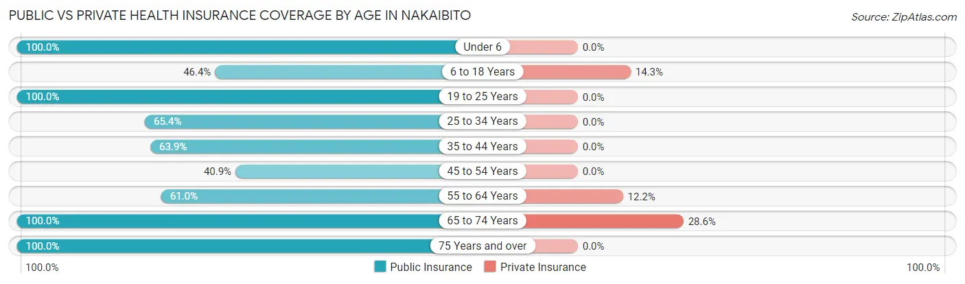 Public vs Private Health Insurance Coverage by Age in Nakaibito