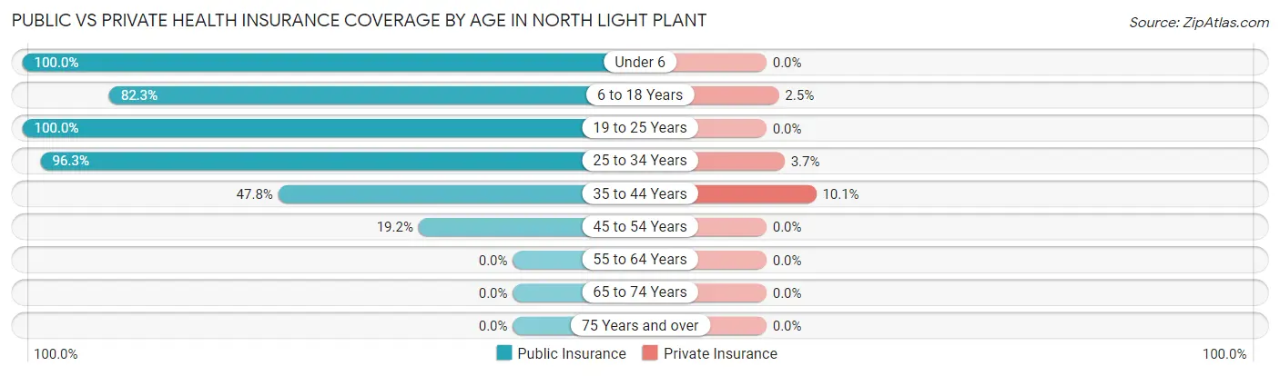 Public vs Private Health Insurance Coverage by Age in North Light Plant