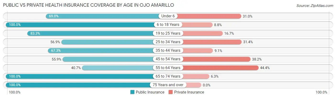 Public vs Private Health Insurance Coverage by Age in Ojo Amarillo