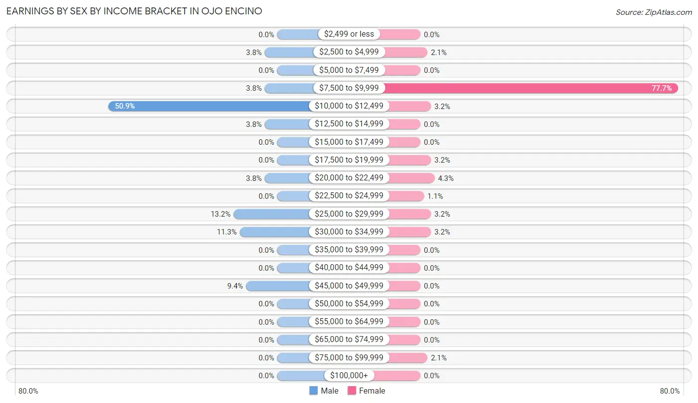 Earnings by Sex by Income Bracket in Ojo Encino