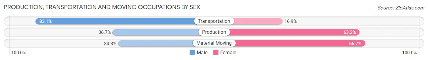 Production, Transportation and Moving Occupations by Sex in Paradise Hills