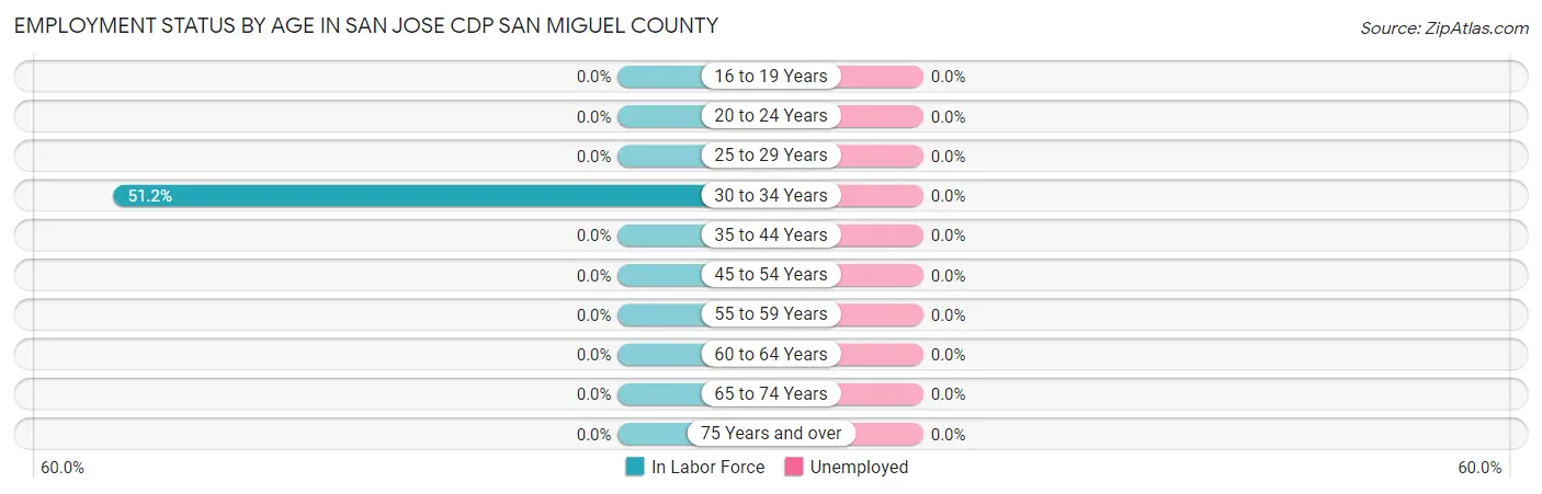 Employment Status by Age in San Jose CDP San Miguel County