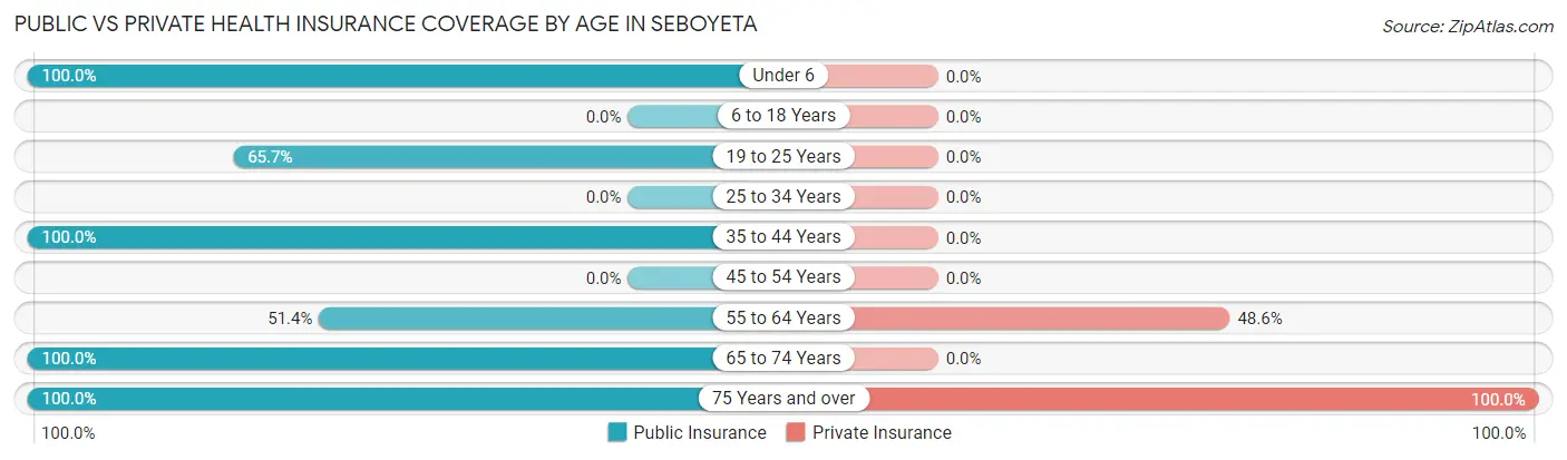 Public vs Private Health Insurance Coverage by Age in Seboyeta