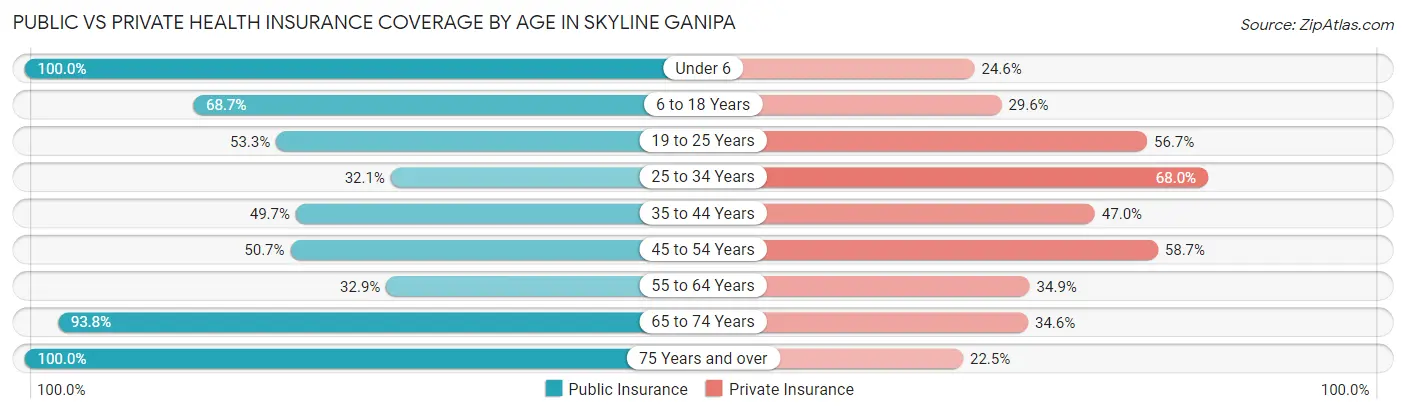 Public vs Private Health Insurance Coverage by Age in Skyline Ganipa