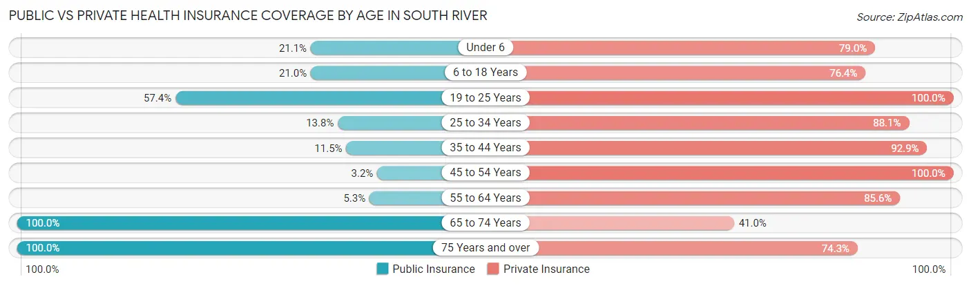 Public vs Private Health Insurance Coverage by Age in South River