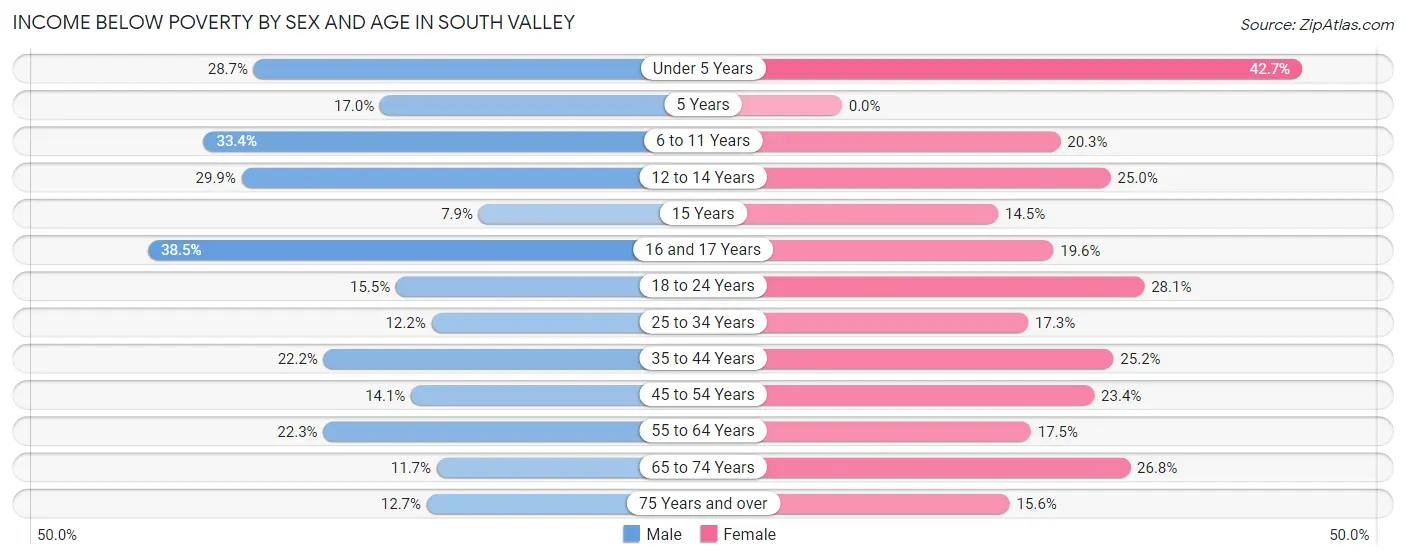 Income Below Poverty by Sex and Age in South Valley