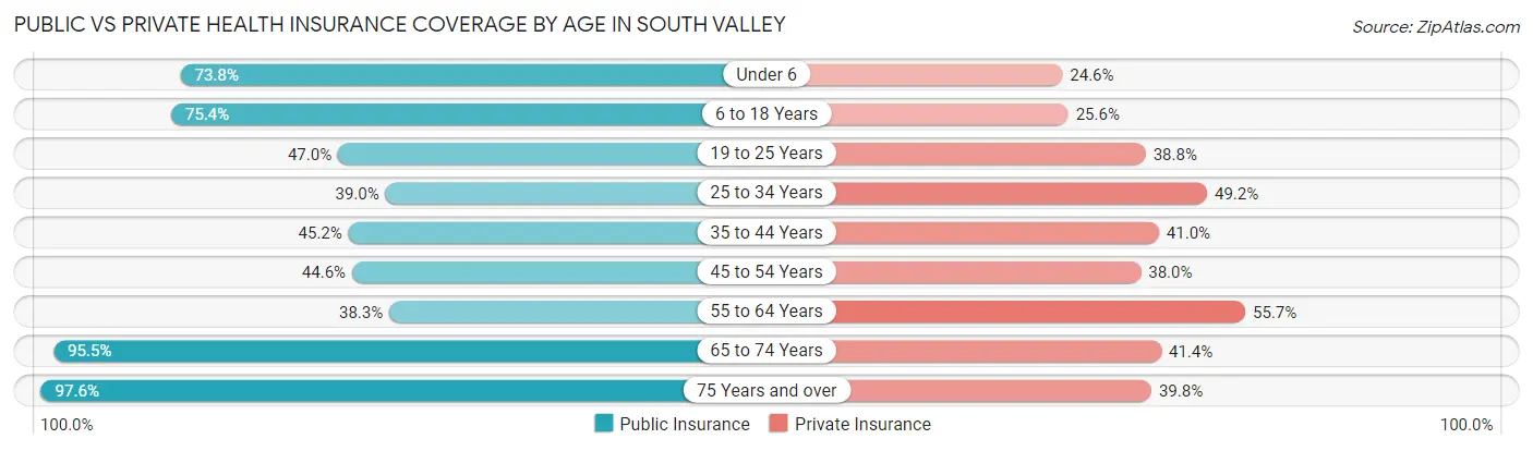 Public vs Private Health Insurance Coverage by Age in South Valley