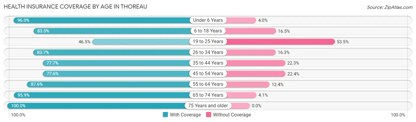 Health Insurance Coverage by Age in Thoreau