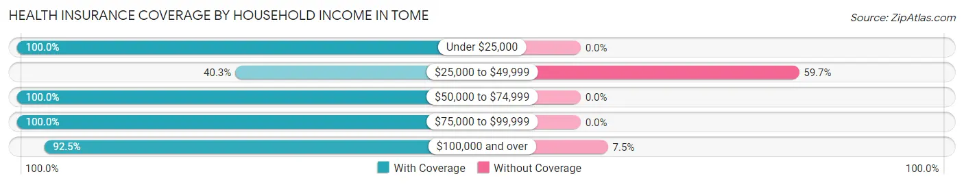 Health Insurance Coverage by Household Income in Tome