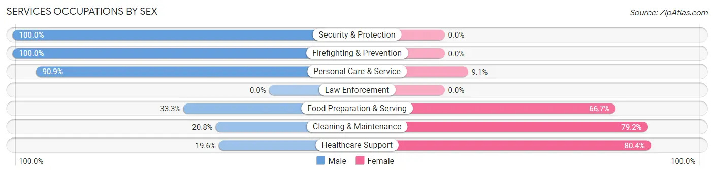 Services Occupations by Sex in Upper Fruitland