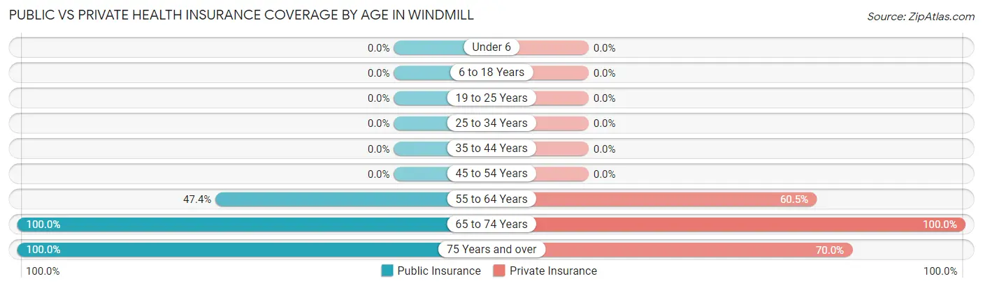 Public vs Private Health Insurance Coverage by Age in Windmill