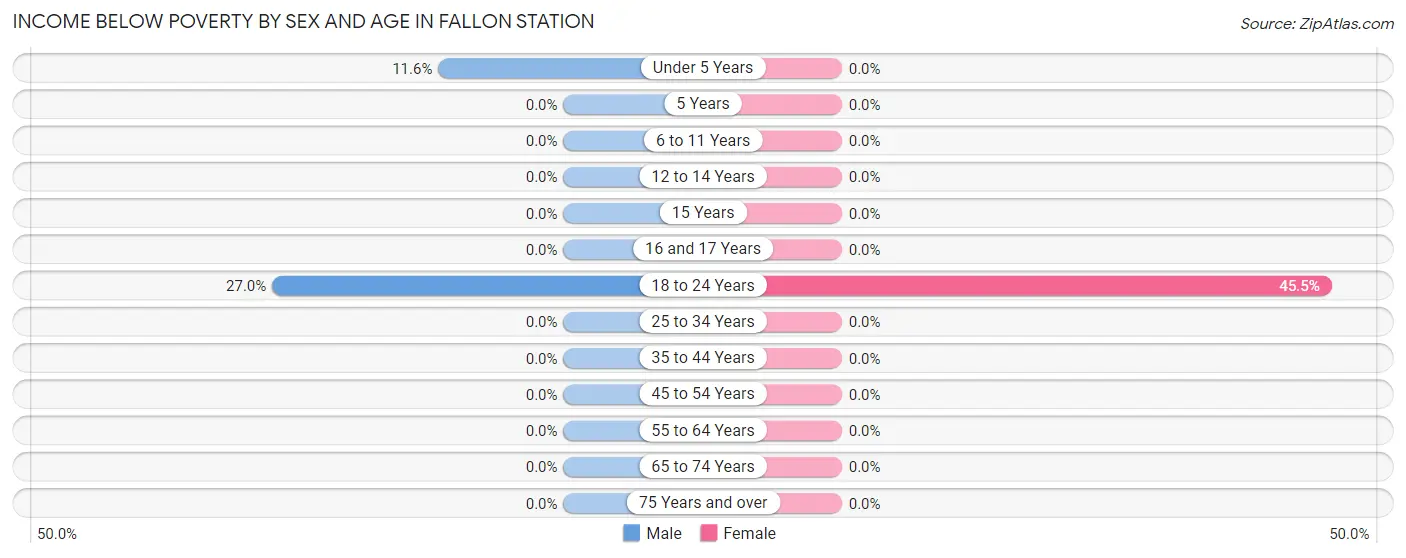Income Below Poverty by Sex and Age in Fallon Station