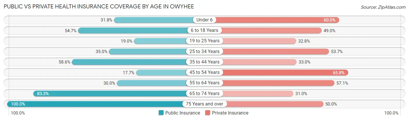 Public vs Private Health Insurance Coverage by Age in Owyhee