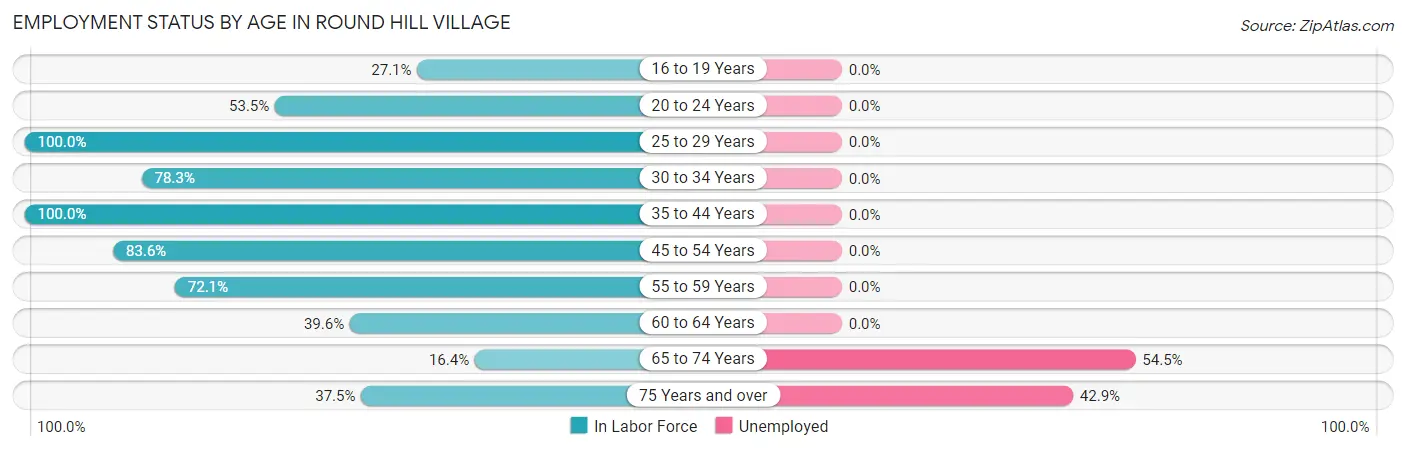 Employment Status by Age in Round Hill Village