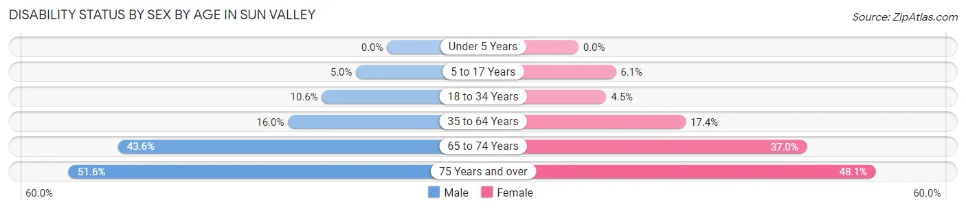 Disability Status by Sex by Age in Sun Valley