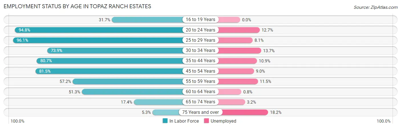 Employment Status by Age in Topaz Ranch Estates